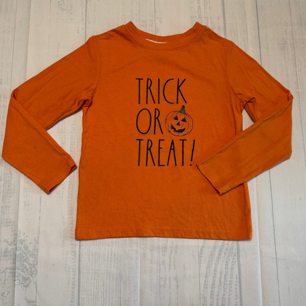 Rae Dunn Kids Trick or Treat Halloween Pumpkin Orange Long Sleeve Shirt Size 6
